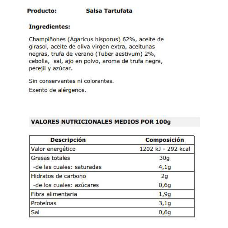 SALSA TARTUFATA TARRO 125gr